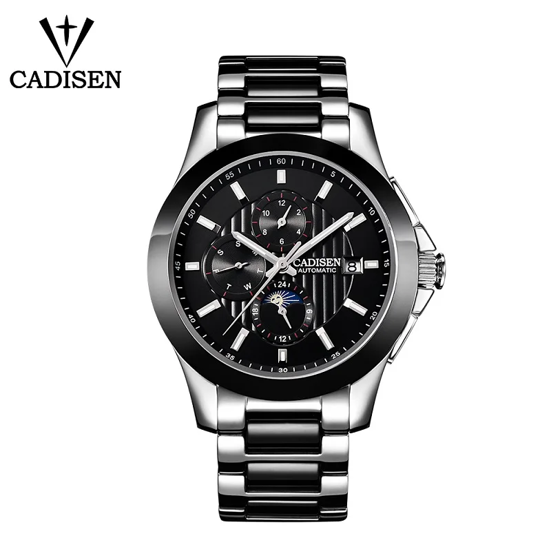 Автоматические механические мужские часы CADISEN многофункциональные со стальным