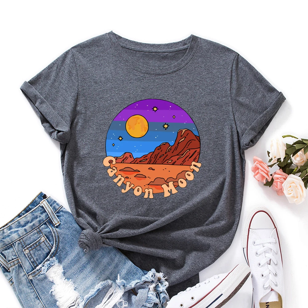 

Women TShirt S-5XL Canyon Moon Print Women T-Shirt 100%Cotton Summer Shirts O Neck Short Sleeve Tees Camisetas Mujer Drop Ship