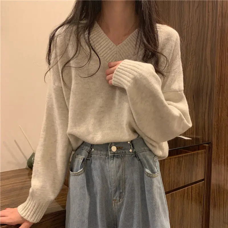 Pullovers Women Daily BF Female Sweater V-Neck Sweet Classic Pure Simple Basic Ulzzang College Knitted Long Sleeve Soft Hot Sale | Женская