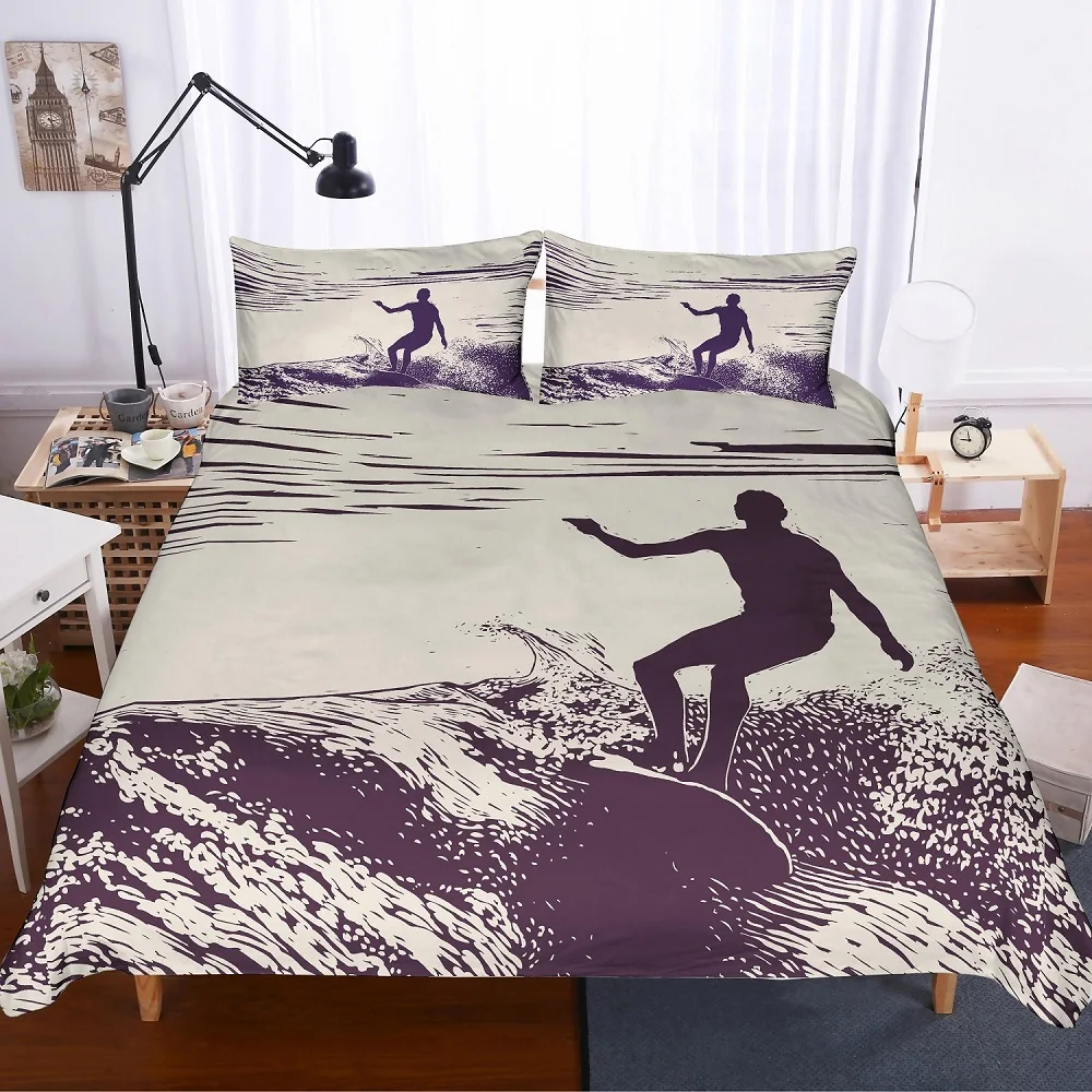 Комплект постельного белья для серфинга на тему океана белый/черный комплект из