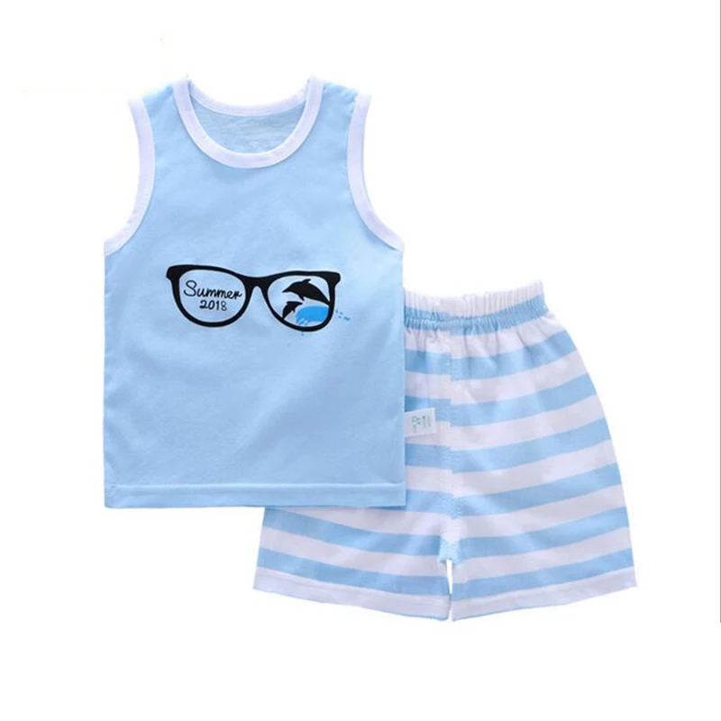 Летняя детская одежда топ без рукавов + штаны комплект из 2 предметов для малышей