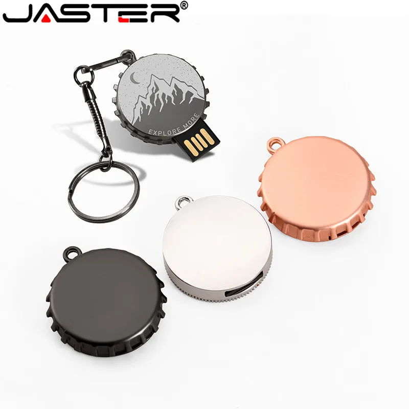 JASTER Mini metal Round bottle cap USB flash drive 4GB 8GB 16GB 32GB 64GB Personalise Pen Drive USB Memory Stick U disk gift