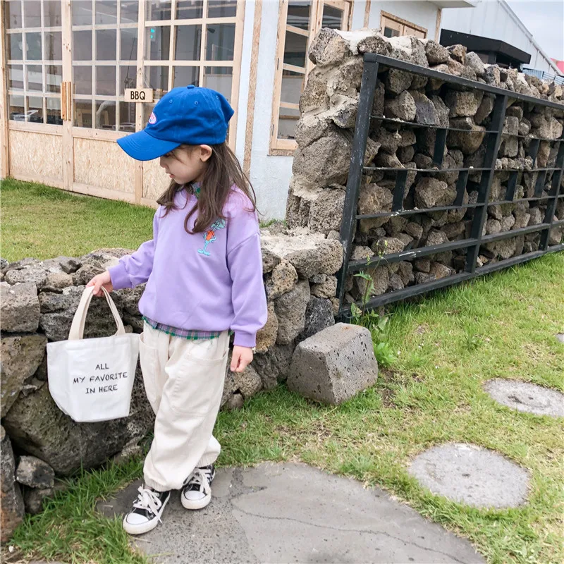 Осенняя хлопковая толстовка с длинными рукавами и вышивкой в Корейском стиле для