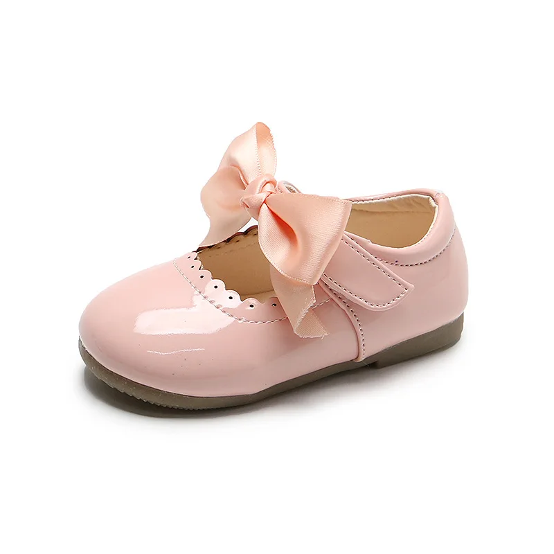 Princess Girls Shoes Toddlers Infants Leather Shoes Children's Flats With Ribbon Bow-knot PU Patent Leather Kids Mary Janes Soft