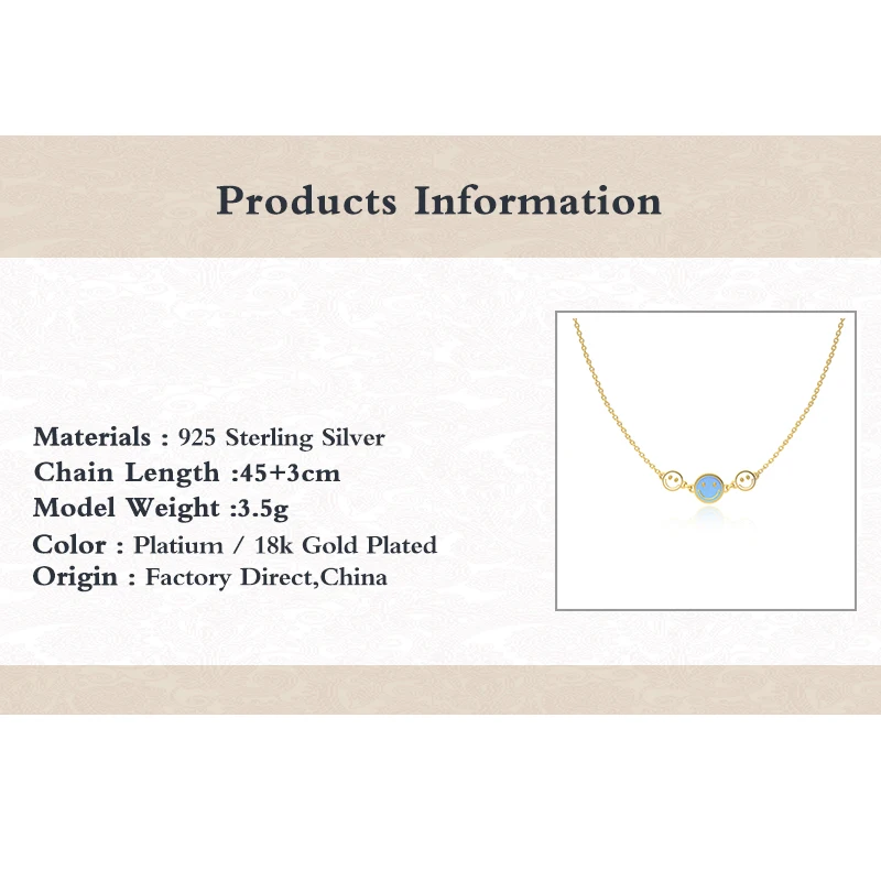 

Aide 100% Real 925 Silver Lover Smiling Face Necklace for women Wrist Necklace With Enamel 2021 Trend Jewel collares para mujer