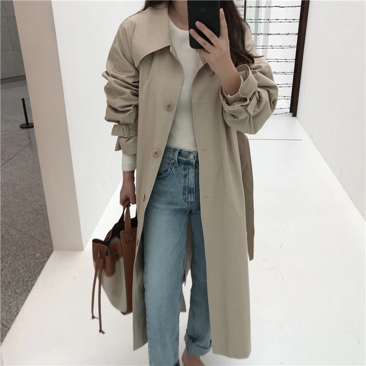 Colorfaith New Autumn Winter Women Trench Sashes Lace Up Korean Style Elegant Casual Long Coat Outerwear JK181