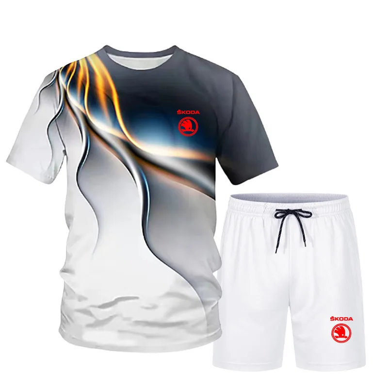 

2021 men's casual sports suit summer short-sleeved trousers suit youth sports breathable training two-piece loose fitness clothe
