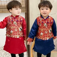 traditional chinese retro style qipao tops children hanfu oriental clothing boys baby new year outfits tang suit kids party vest