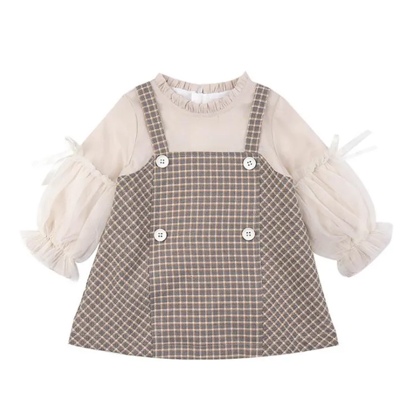 

Платье для девочек DFXD, на зиму, с вельветовым принтом, в клетку, с пышными рукавами, на возраст 2-7 лет, платье для принцессы в стиле пэчворк