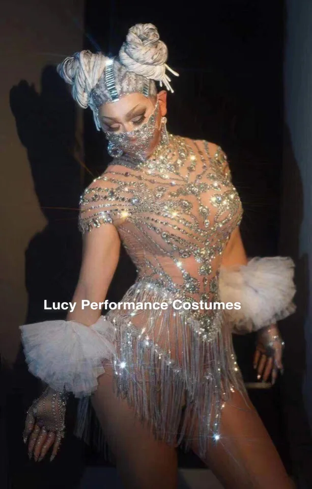 

Diamond Dress tassel sexy clothing women stage performance dance Stretch bar nightclub lead dance performance clothes