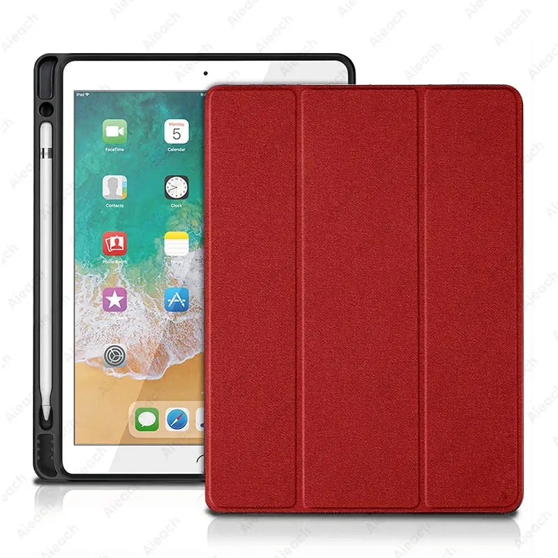 Чехол для iPad Pro 10,5 со встроенным карандашом, умный кожаный мягкий силиконовый тканевый чехол для Apple iPad 10,2 Air 3 - Цвет: Red