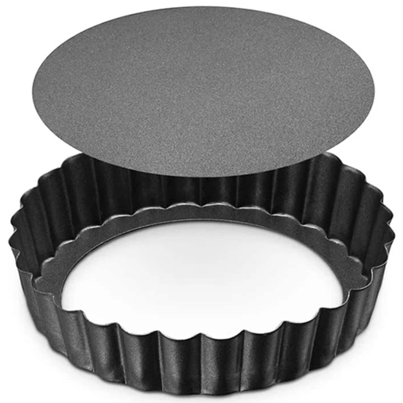 

Egg Pie Pan 4 Inches, Live Bottom Mini Quiche Pizza Cake Pan, Non-Stick Round Slotted Flan 6PCS and Silicone Brush