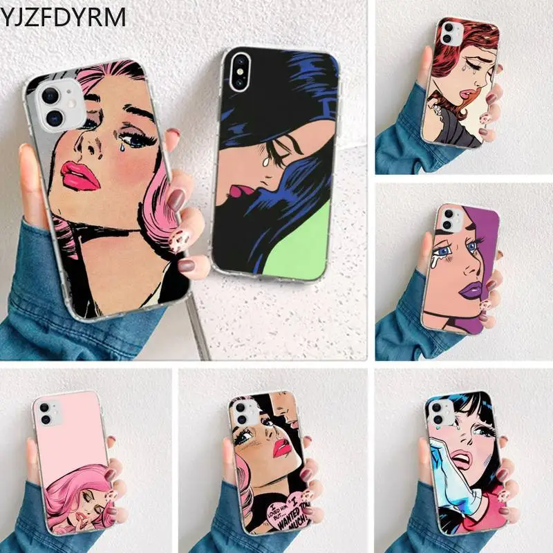 

YJZFDYRM Vintage Pop Art Crying Girl Phone Case for iphone 12 pro max 11 pro XS MAX 8 7 6 6S Plus X 5S SE 2020 XR cover