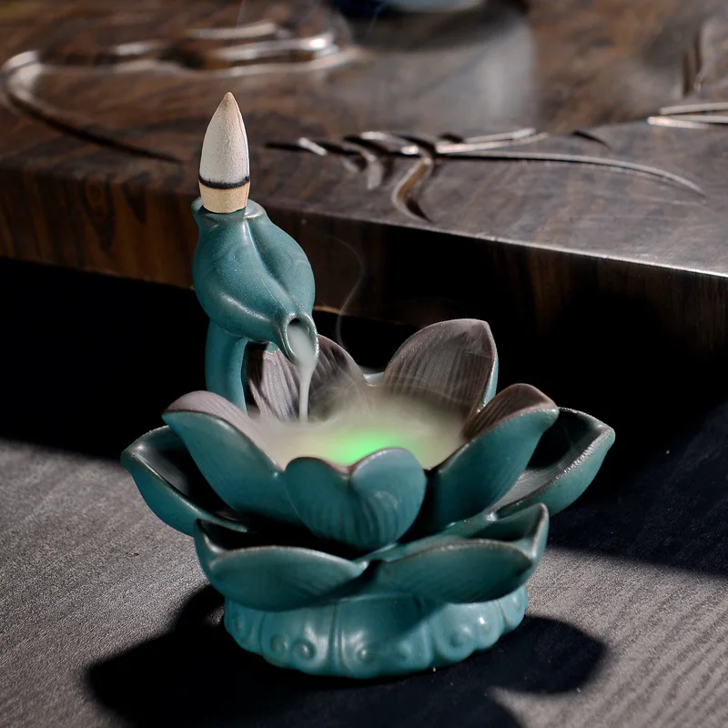 Керамика светодиодный горелка для благовоний в виде лотоса обратный поток дзен