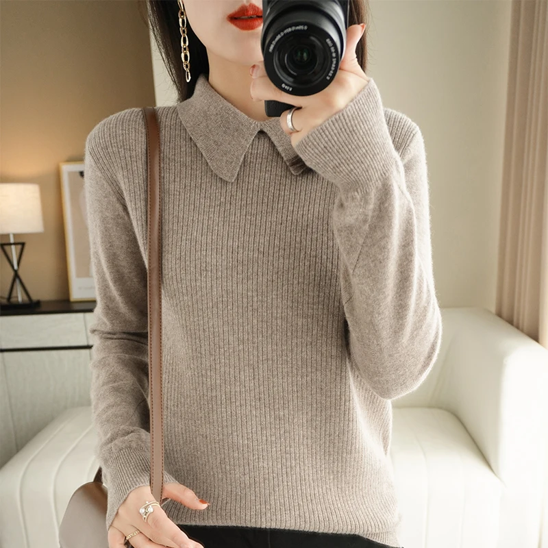 

Autumn And Winter PL High Neck Pure Wool Sweater Women Knit Bottoming Cashmere New Slim Long-Sleeved Solid Color Short Paragraph