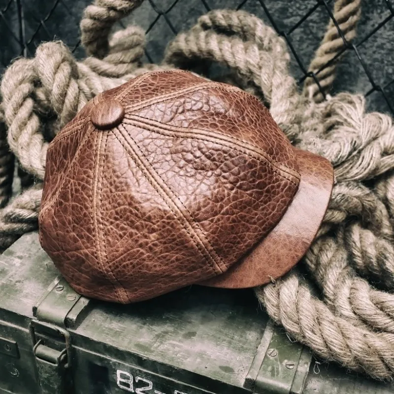 Британская мужская шапка из овчины с двигателем восьмиугольная натуральной кожи