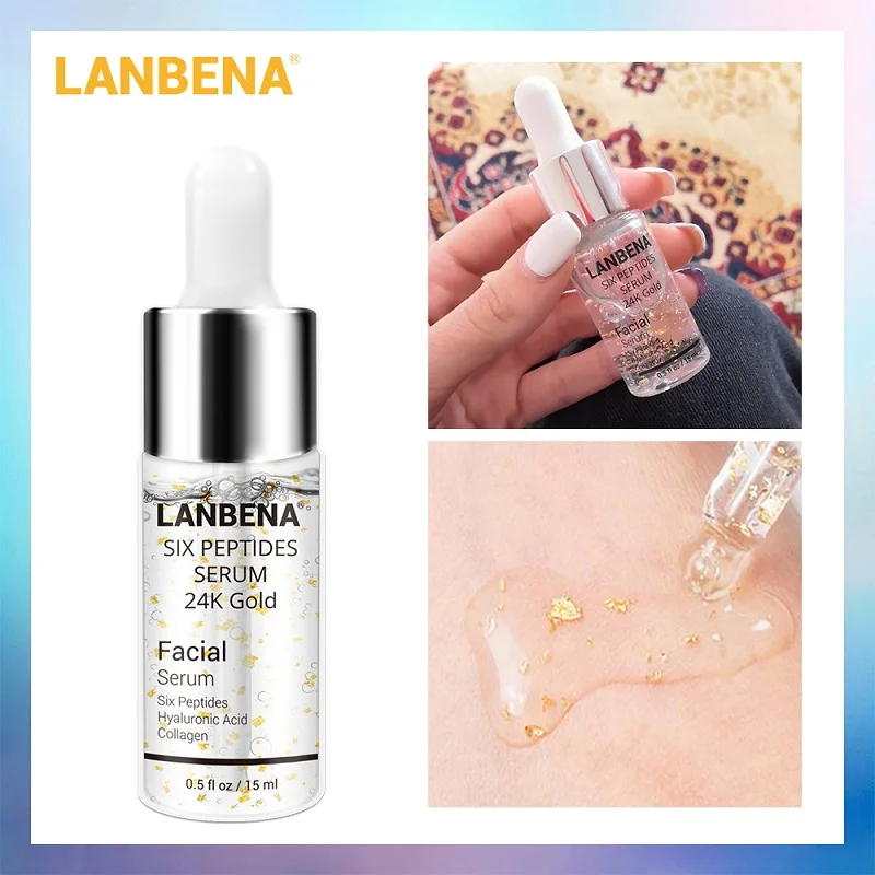 

LANBENA Facial Serum 24K Gold Six Peptides Serum Anti-Wrinkle Anti-Aging Face Serum Essence Moisturizing Whitening Fade Freckles