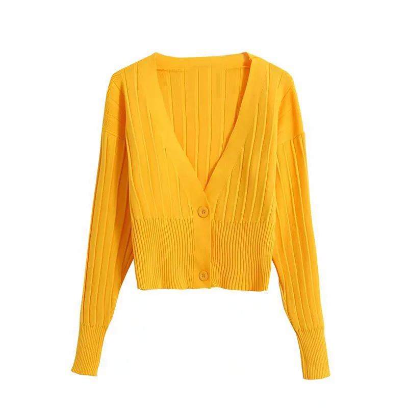 yellow cardigan Сексуальный Кардиган Kendall Jenner с глубоким вырезом и v-образным вырезом, Женская куртка, Осень-зима, уличный свитер большого размера, вязаный кардиган, пальто - Цвет: yellow cardigan