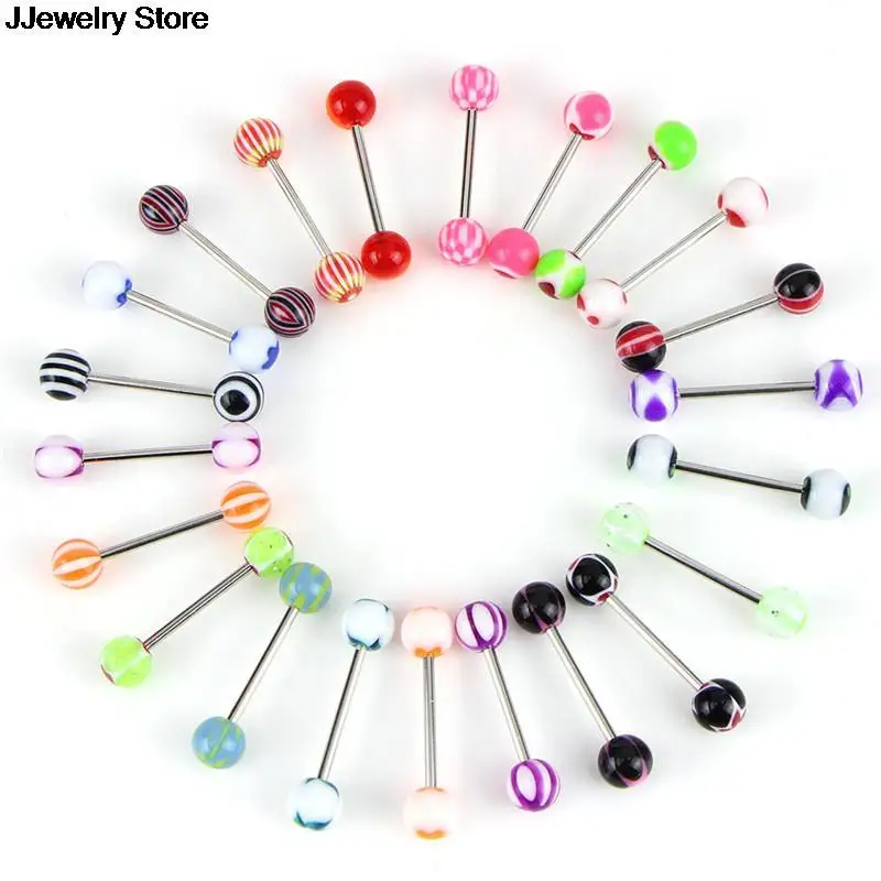 20/50/100PC Mix Style Barbell Bar Tongue Piercing Ring Fashion Stainless Steel Candy Colors Men Women Body Jewelry | Украшения и