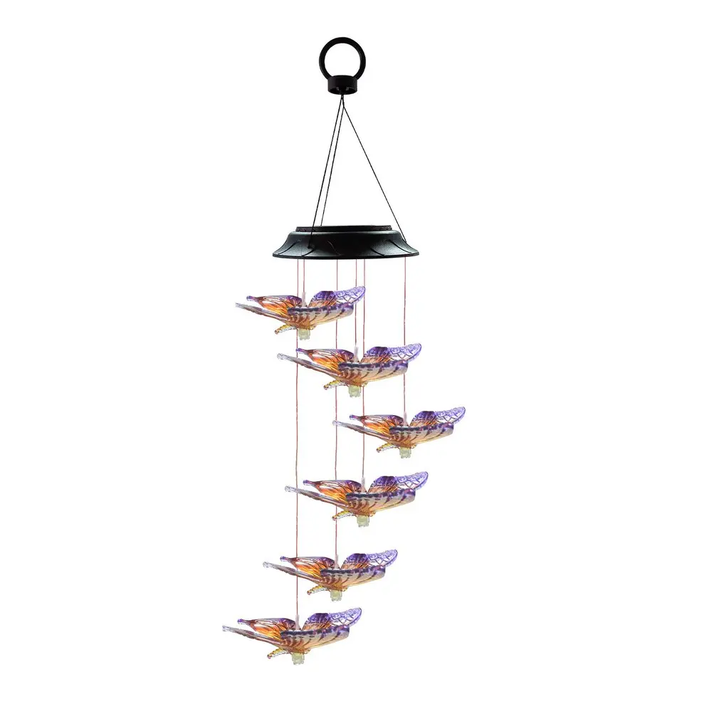 

Color Changing Solar Power Wind Chime Crystal Ball Hummingbird Butterfly Waterproof Outdoor Windchime Light for Patio Yard Guard