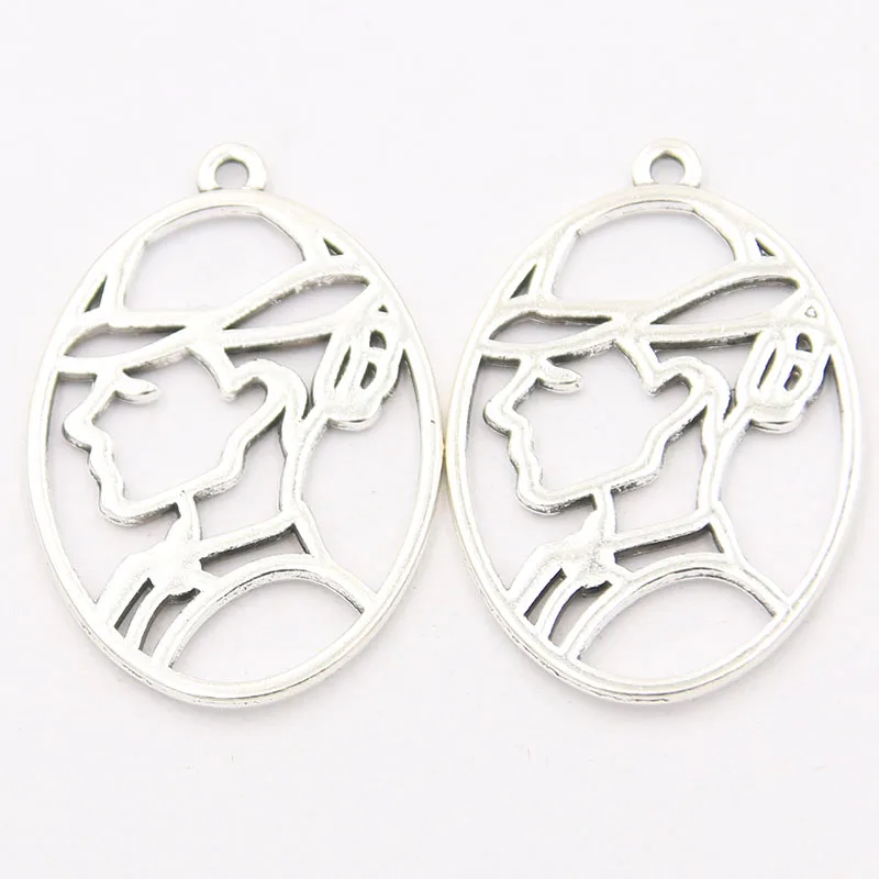 

10Pcs 23*33mm Handsome Women Charms Oval Hollow Pendant Metal Alloy For DIY Jewelry Bracelet Necklace Marking