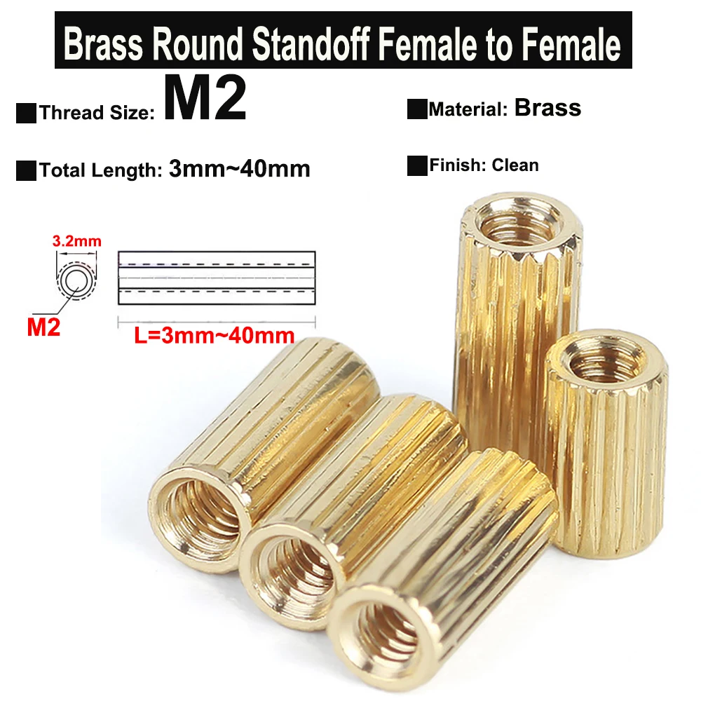 

10Pcs-40Pcs M2 Round Brass Standoff Female to Female Motherboard Spacer Screws Isolation Column Threaded Pillars