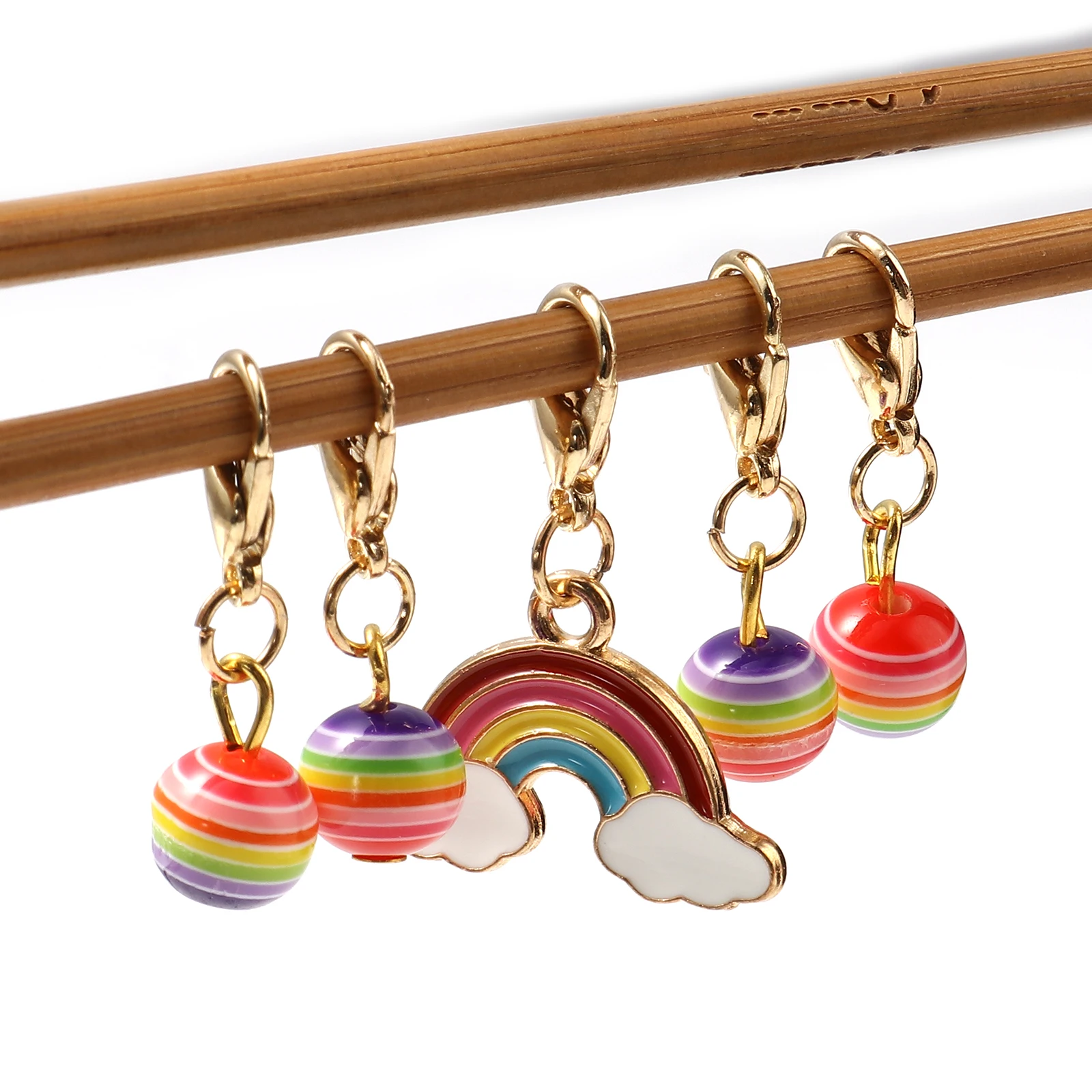 5pcs Rainbow Enamel Pendants Knitting Stitch Markers Lobster Clasp Metal Crochet Latch Needle Clip Tools DIY Craft Accessories