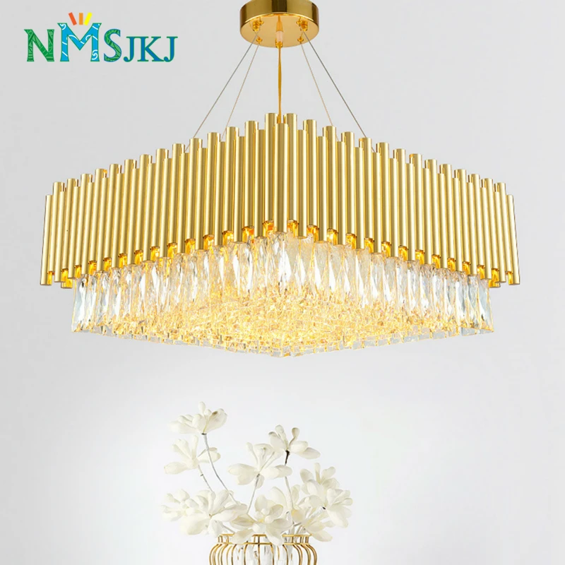 Новый квадратный дизайн Золотая люстра светодиодный хрустальный светильник AC110V