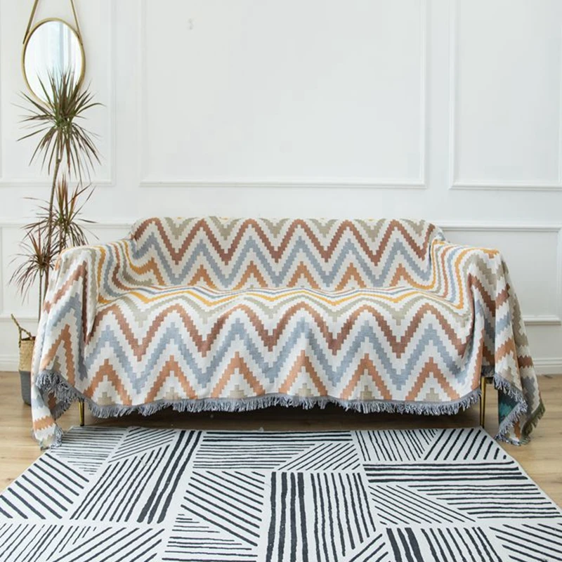 売却 ボヘミアンニットソファ毛布椅子ラウンジthrowベッド幾何波タペストリーベッドカバー屋外ビーチタオル旅行大人の毛布