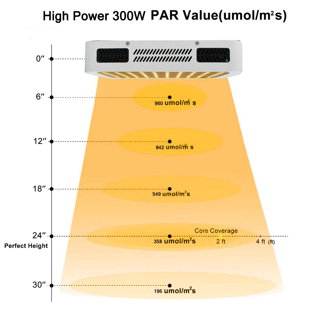 

Full Spectrum 300W LED Grow Light Indoor Hydroponic Phytolamp for Indoor grow tent plants Veg, With Glasses and thermometer