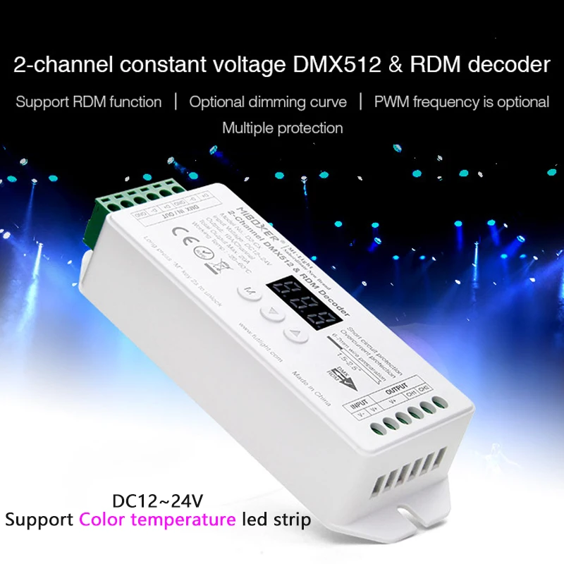 

2 CH DMX512 Decoder Support RDM Function CV LED Controller 12V 24V Can match with DMX512 Master For Color Temperature Led Strip