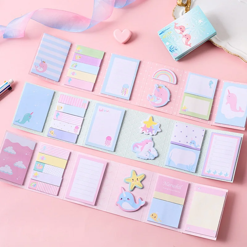

New Hot Sale Creative Narwhal Party 6 Folding Memo Pad Sticky Notes Memo Notepad Bookmark Gift Stationery Random Pattern