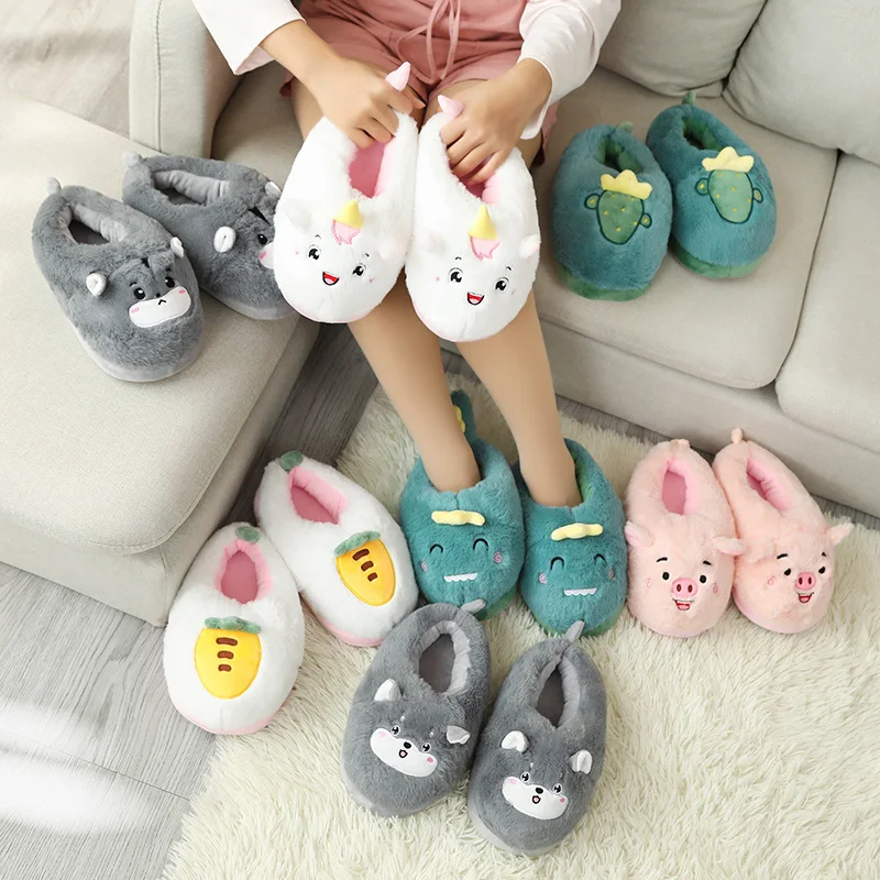 

Women Indoor Slippers Warm Plush Lovers Home Slipper Anti Slip Autumn Winter Shoes Woman House Floor Soft