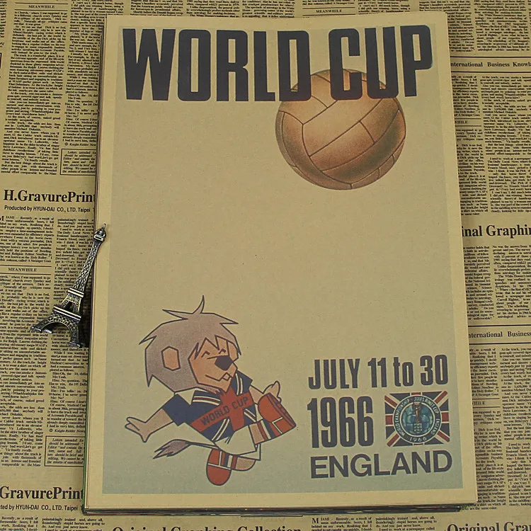 Большой винтажный футбольный Постер &quotКубок мира Великобритания 1966&quot