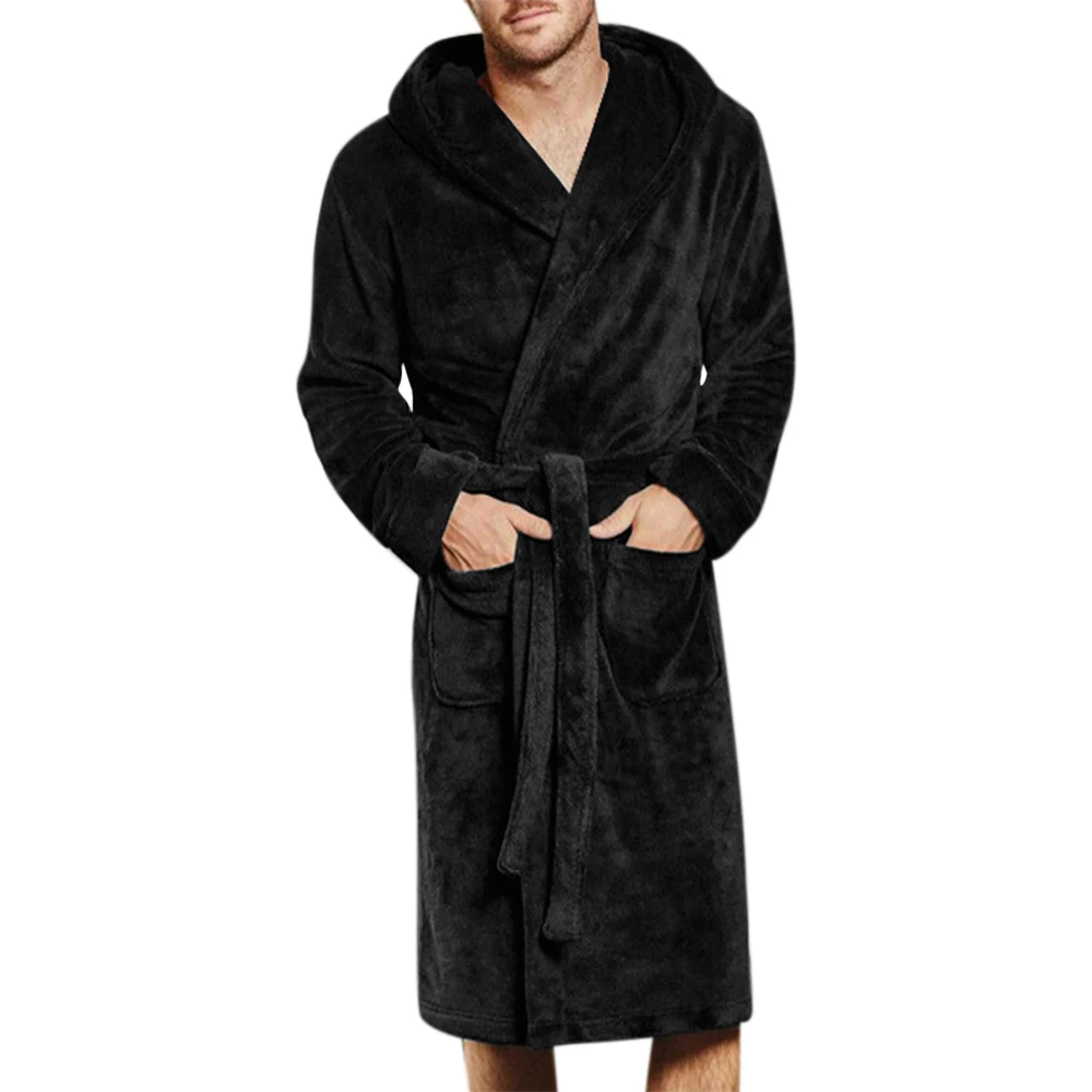 

Mens Robe Plus Size Solid Color V Neck Belted Baggy Fleece Bathrobe Male Dressing Gown Loungewear Casual Sleepwear Robes