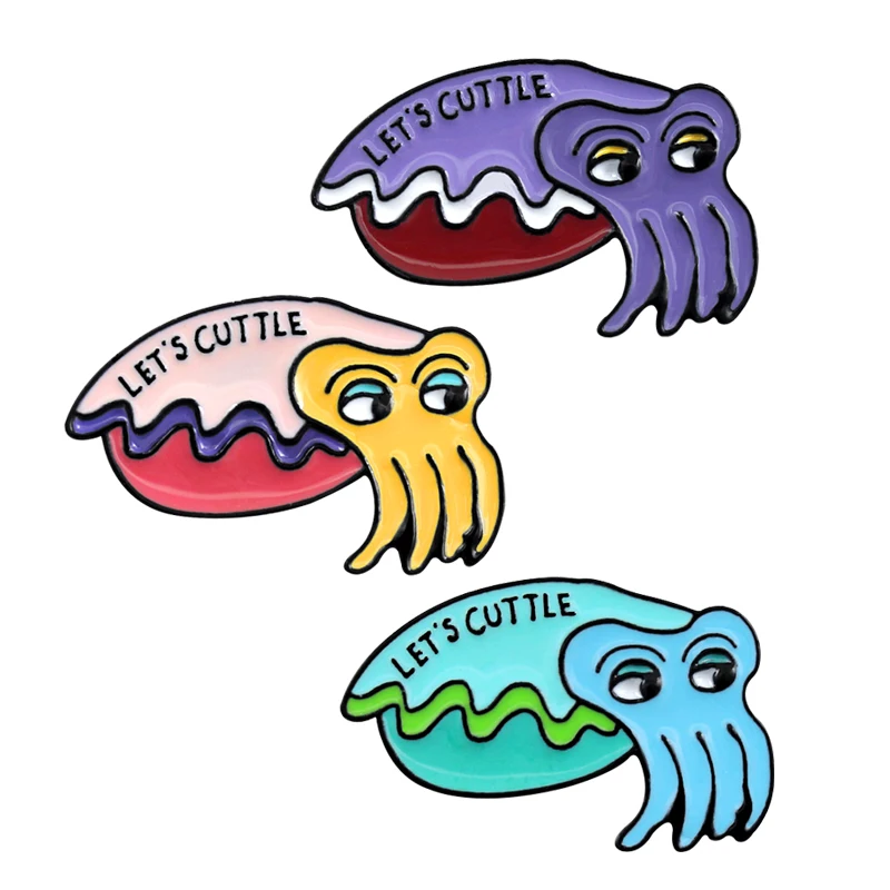

LET'S CUTTLE Cuty Animal Enamel Pins Cuttlefish Brooch Lapel Pin Cartoon Badge Amazing Price Jewelry Gifts