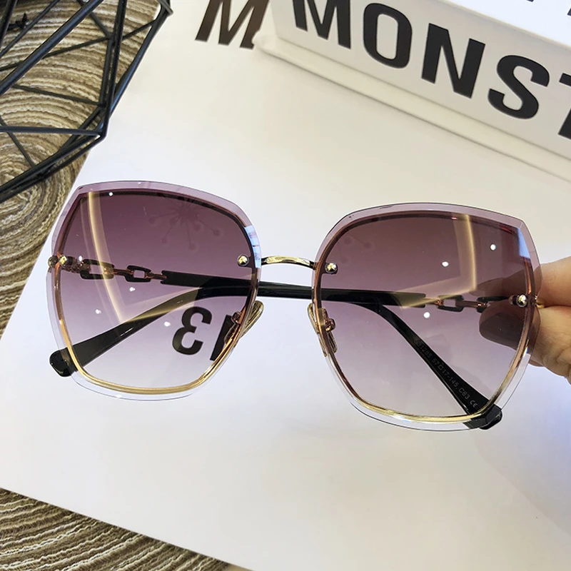 

Очки солнцезащитные женские без оправы, металлические брендовые дизайнерские большие градиентные солнечные очки UV400, для вождения