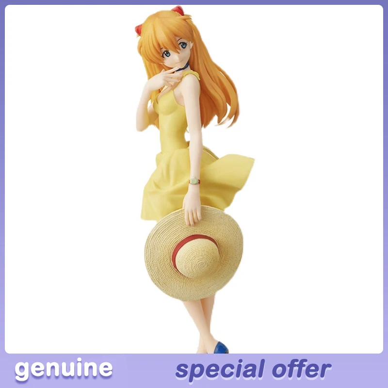 

EVA Asuka Langley Soryu Anime Action Figure Model Genuine SEGA Yellow Summer Dress Straw Hat Collectible Figurine PVC Statue