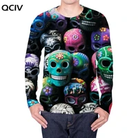 qciv brand skull long sleeve t shirt men mexico punk rock flower 3d printed tshirt colorful t shirt mens clothing summer fashion