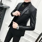 Кожаный мужской Корейский приталенный черный костюм кожаный костюм модная мужская куртка мужская зимняя куртка мотоциклетная куртка