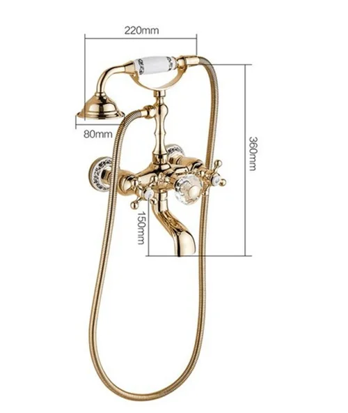 

Bathtub Faucet Wall Mounted Brass Bathtub Mixer Tap With Hand Shower Ceramic Base Dual Handle Golden Bathroom Bath Shower Set