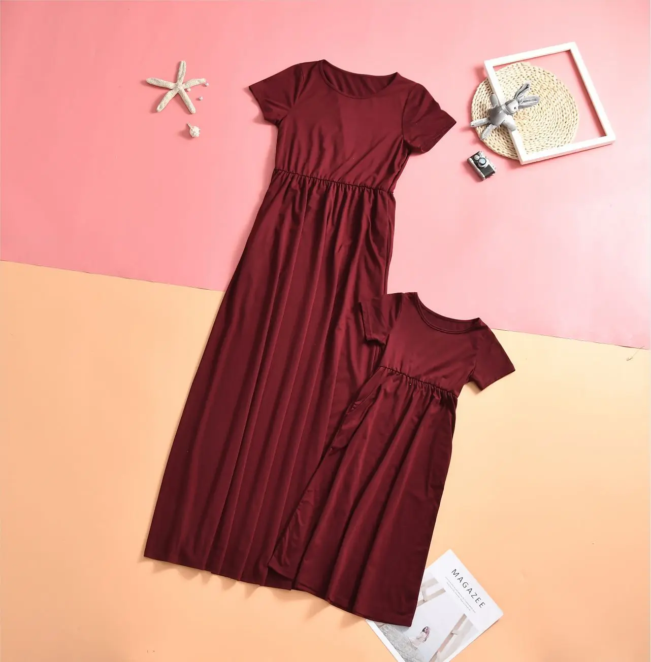 

O-Neck Mother Daughter Dresses Family Matching Outfits Short Sleeve Mom Baby Mommy and Me Clothes Woman Girls Dress Clothing