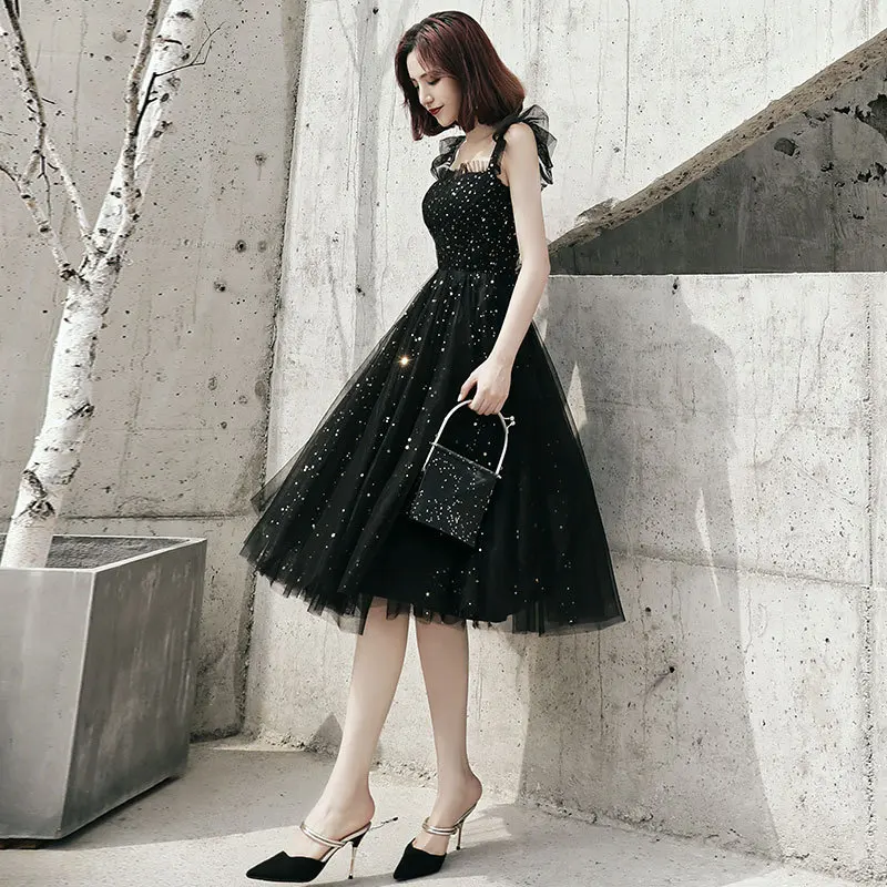 Женское вечернее платье на молнии черное с блестками элегантное Сетчатое