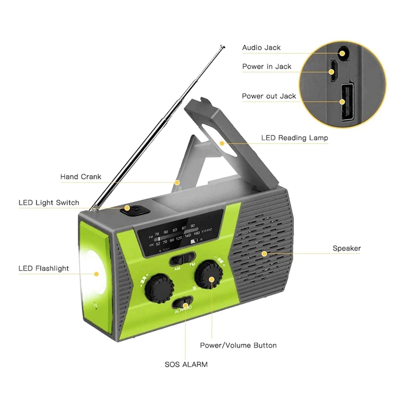 Погодное радио с светодиодный фонариком Аварийная сигнализация SOS аварийное на