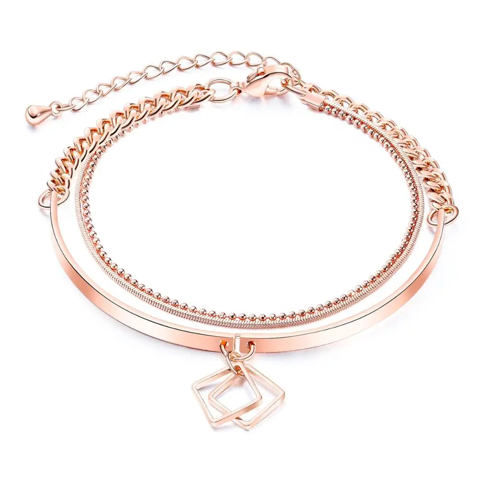 

The new fashion lady bracelet with Europe and the United States ins tassel bracelet bangles geometric square pendant double rose