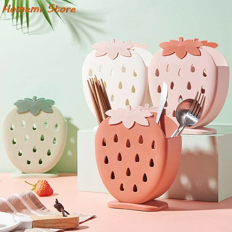 

Strawberry Chopsticks Holder Drain Rack Kitchen Tableware Storage Rack Hollow Drainer Spoon Fork Knife Shelf Holder