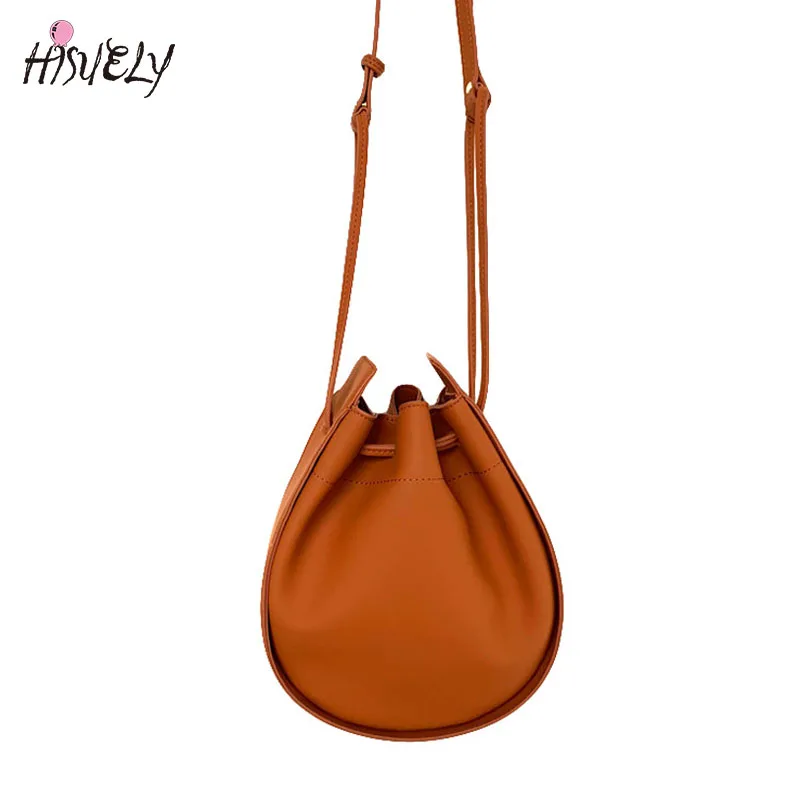 

HISUELY Hot Sale New Women PU Leather Handbags Fashion Designer Black Bucket Shoulder Bags Messenger Bag High Quality BG536