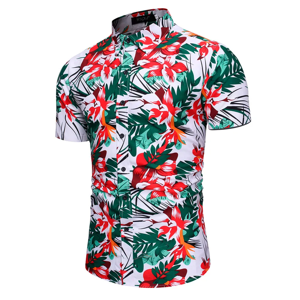 Повседневные мужские рубашки гавайская блузка с коротким рукавом и отложным
