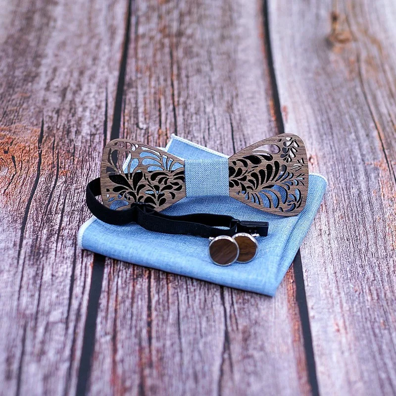 

Handmade Men's Wood Bow Tie and Hankerchief Set with Wooden Case