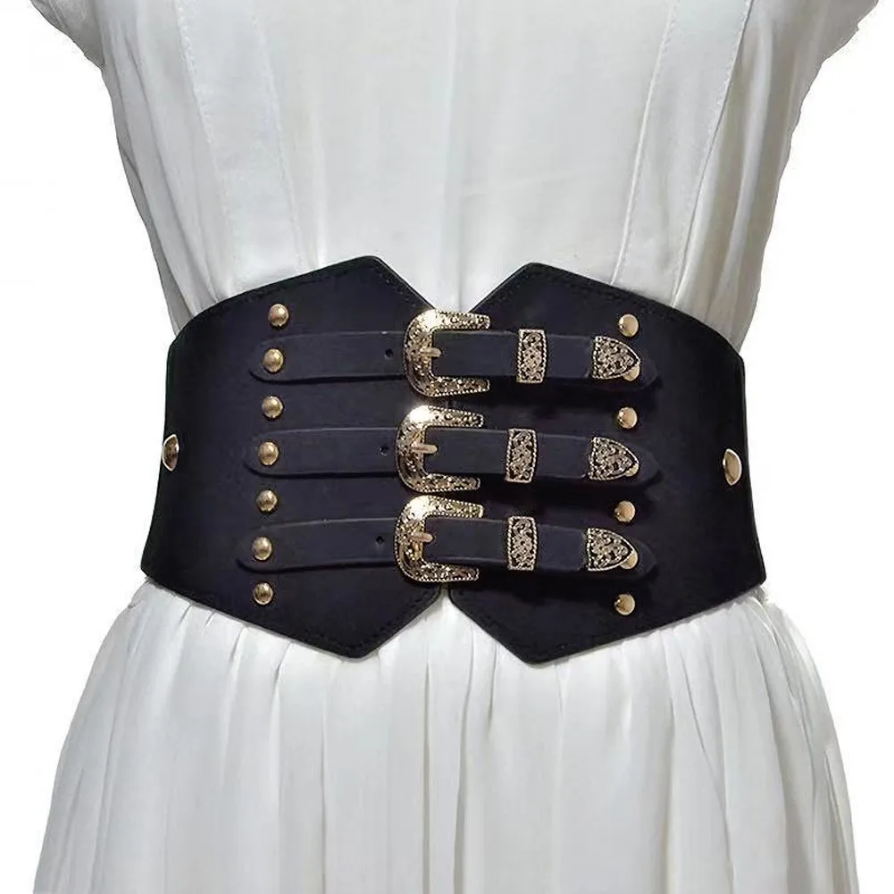 

Vintage Belts Women Renaissance Waistband Classic Buckle Polyurethane Leather Waist Belt Club Wear Evening Party Elegant Ladies